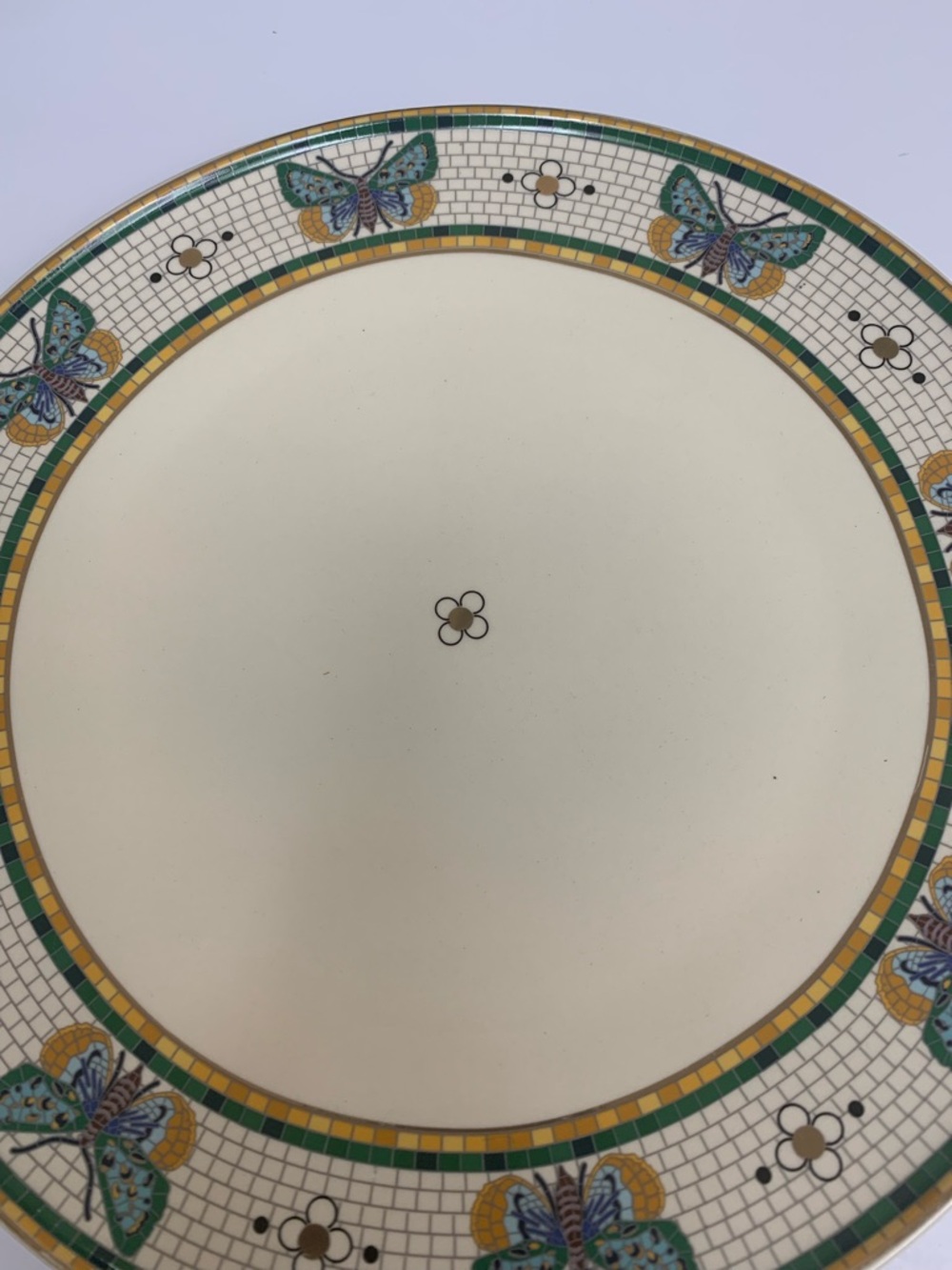 Anthropologie Bistro Garden Dinner Plates Blue Butterfly Gold Trim 10.5" Set 3 - Picture 6 of 10